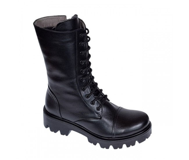 Oferta Ghete dama din piele naturala imblanite cu siret si fermoar Negru Daiki L289N