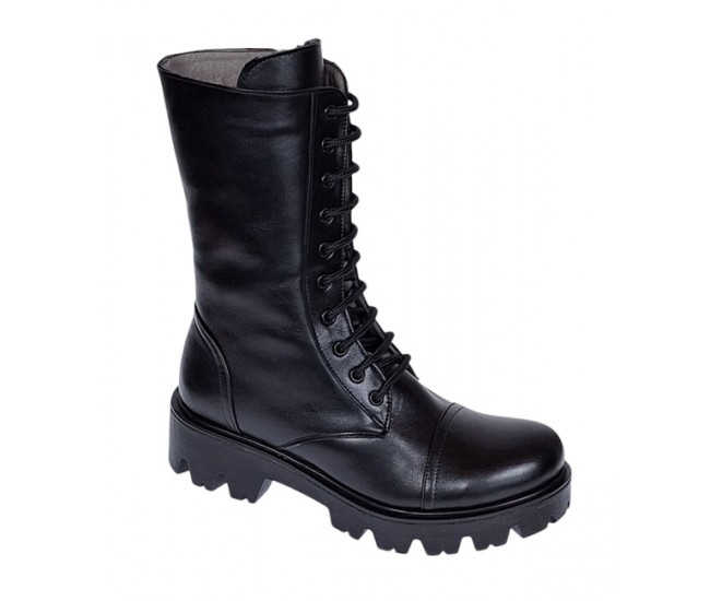 Oferta Ghete dama din piele naturala imblanite cu siret si fermoar Negru Daiki L289N