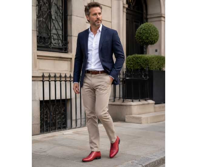 Marimea 39 Pantofi barbati rosii eleganti din piele naturala LGKR219R