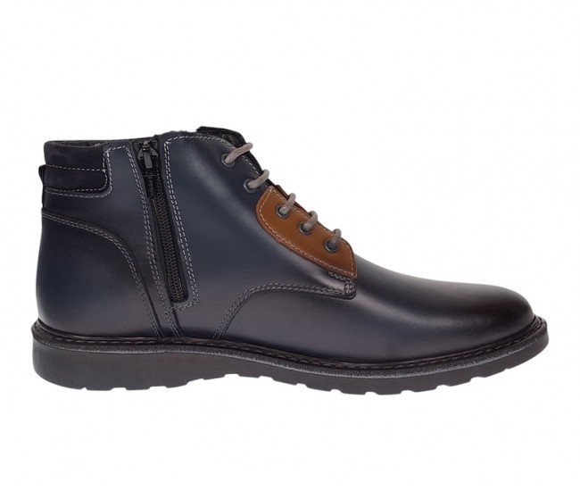 Oferta Marimea 41 Ghete piele naturala barbati imblanite cu siret si fermoar Corsa Blue LGKR3XBL