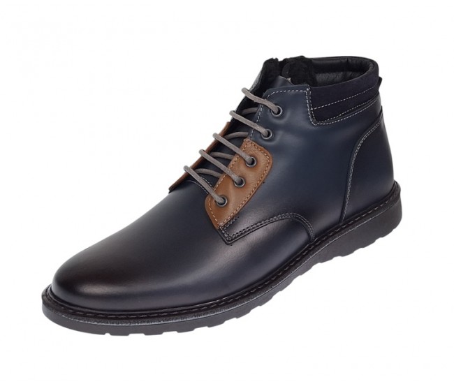 Oferta Marimea 41 Ghete piele naturala barbati imblanite cu siret si fermoar Corsa Blue LGKR3XBL