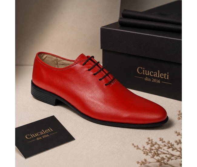 Marimea 42 Pantofi barbati rosii eleganți din piele naturală cu șiret LGKR51R