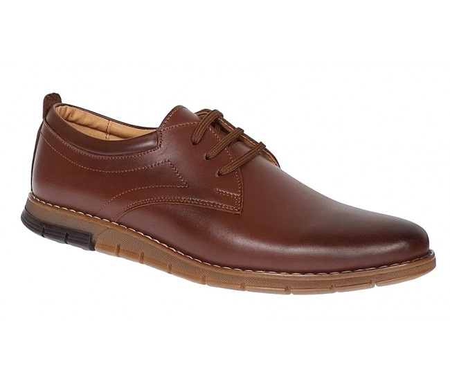 Marimea 41 Pantofi barbati sport din piele naturala maro cu siret GKR57M