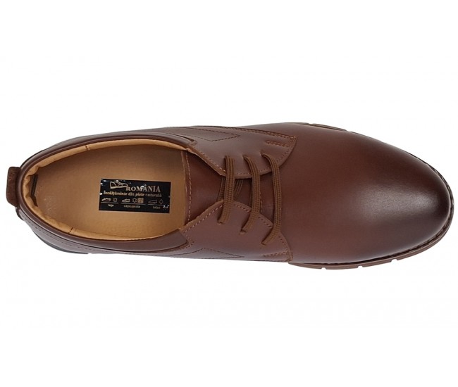 Marimea 41 Pantofi barbati sport din piele naturala maro cu siret GKR57M