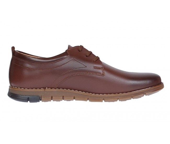 Marimea 41 Pantofi barbati sport din piele naturala maro cu siret GKR57M