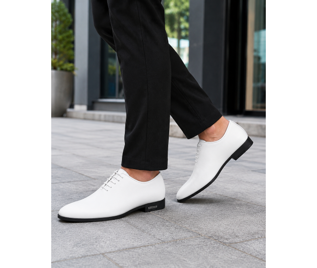Pantofi albi eleganti barbati piele naturala LGKR71A