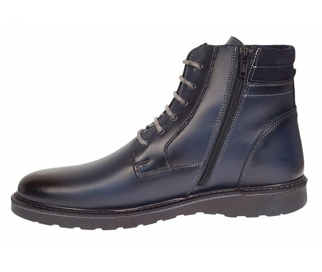 Ghete barbati sport casual din piele naturala cu siret si fermoar (imblanite) Corsa Blue