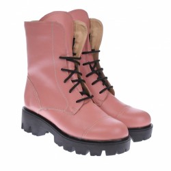 Oferta marimea 37 - Bocanci dama imblaniti, din piele naturala, roz- LKAMELYAROZ