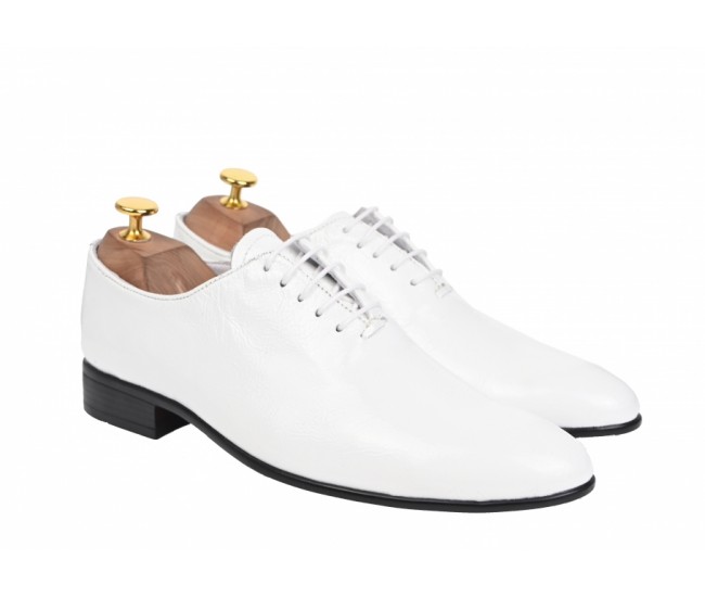 Oferta marimea  42 -  Pantofi barbati, albi,  eleganti, din piele naturala box - LMOD1ALBBOX