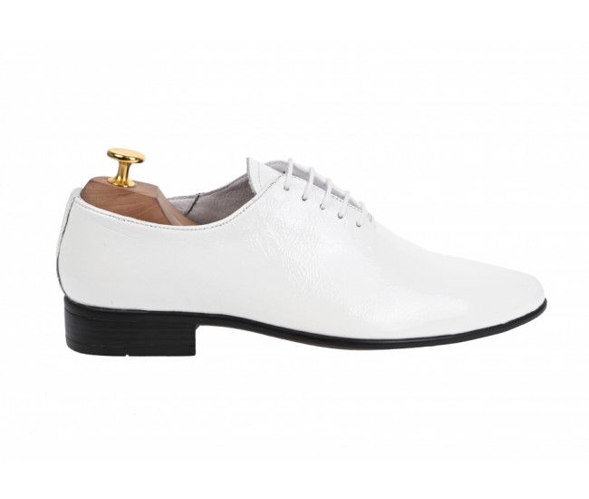 Oferta marimea  42 -  Pantofi barbati, albi,  eleganti, din piele naturala box - LMOD1ALBBOX