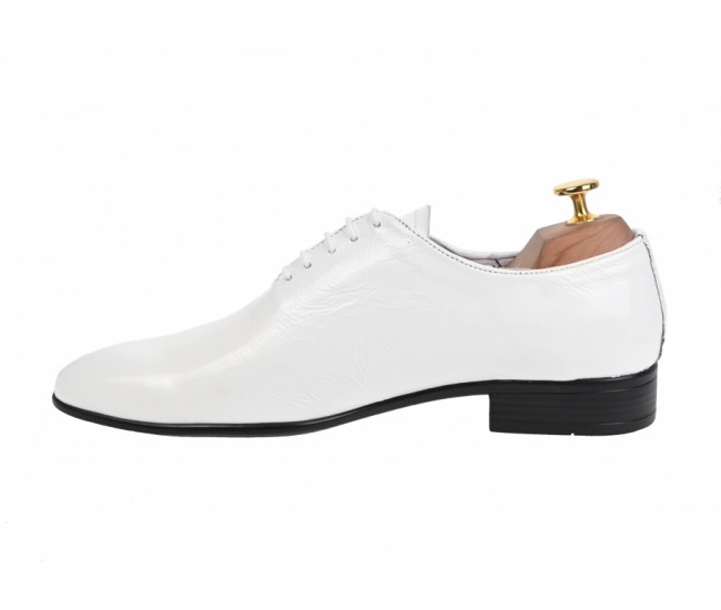 Oferta marimea  42 -  Pantofi barbati, albi,  eleganti, din piele naturala box - LMOD1ALBBOX