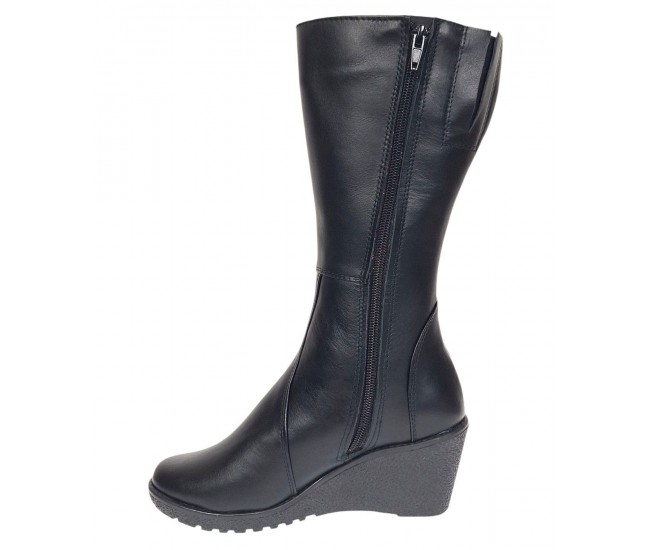 Marimea 36 Cizme dama negre din piele naturala imblanite cu talpa orto LMVS31ORT