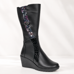 Marimea 36 Cizme dama negre din piele naturala imblanite cu talpa orto LMVS31ORT