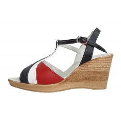 Oferta marimea 35, 37 Sandale dama din piele naturala, cu platforme de 7 cm, negru - alb - rosu, LMVS71RAN
