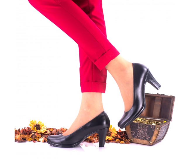 Oferta marimea 39 - Pantofi dama din piele naturala negri toc 7cm - LNA164