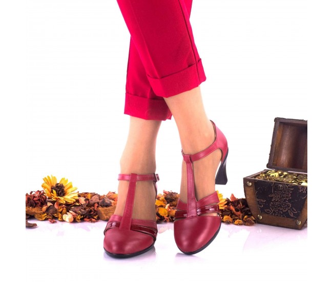 Oferta marimea 39, 40 - Pantofi dama din piele naturala rosu si piele naturala lacuita toc 7cm - LNA173RPL