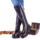 Oferta marimea 38, 39 - Cizme dama inalte din piele naturala, negre -  LNA290NP