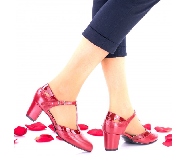 Marimi 35, 37  Pantofi dama rosii, eleganti din piele naturala toc 5cm - LNA50RLP