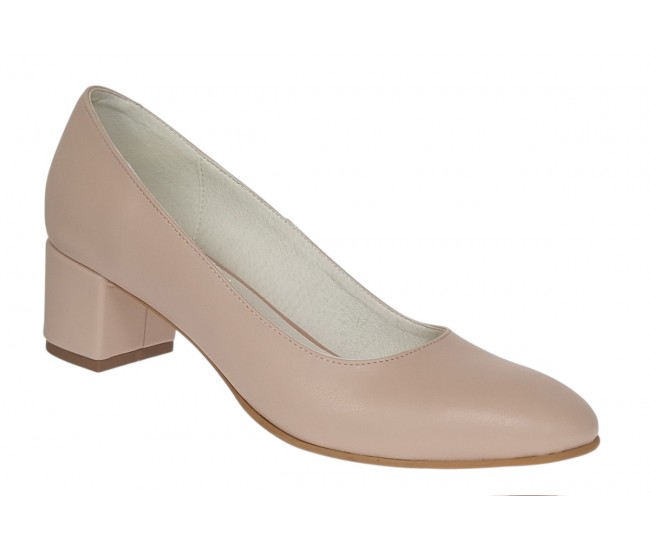 Pantofi eleganti dama din piele naturala Nude Box, toc 5 cm - Marimea 39