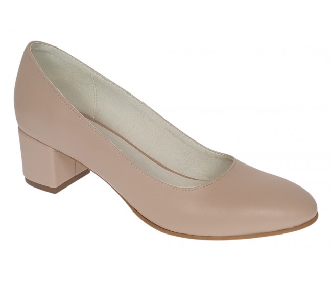 Pantofi eleganti dama din piele naturala Nude Box, toc 5 cm - Marimea 39