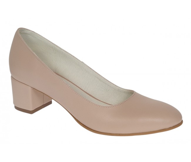Pantofi eleganti dama din piele naturala Nude Box, toc 5 cm - Marimea 39