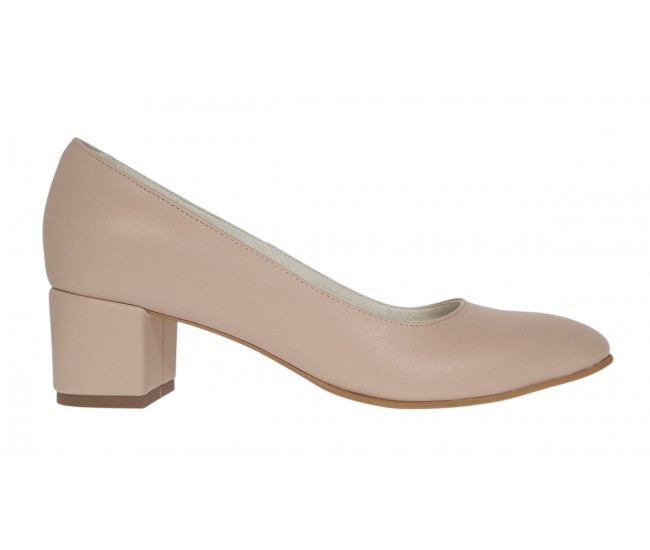 Pantofi eleganti dama din piele naturala Nude Box, toc 5 cm - Marimea 39