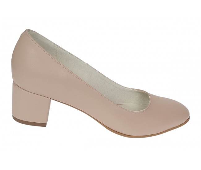 Pantofi eleganti dama din piele naturala Nude Box, toc 5 cm - Marimea 39