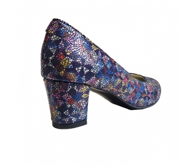 Oferta marimea 36  Pantofi eleganti dama, albastri, mozaic, din piele naturala box, toc 5 cm - LNA74A