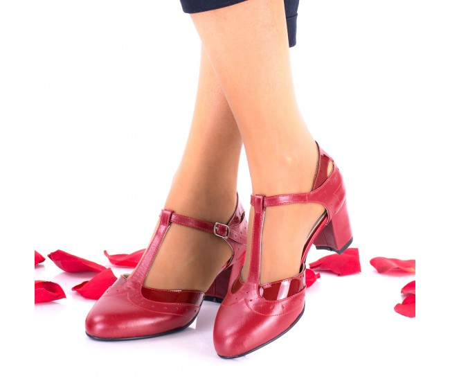 Oferta marimea 37 Pantofi dama rosii, eleganti din piele naturala toc 5cm LNAA50RLP