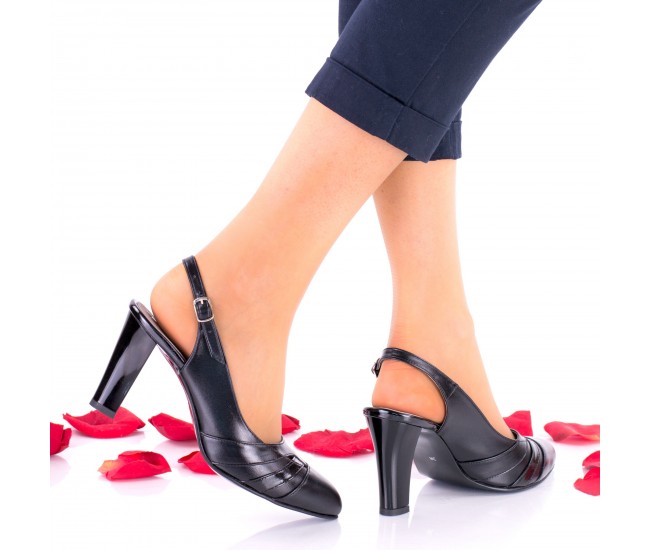 Oferta marimea 40-  Pantofi dama negri eleganti din piele naturala toc 7cm - LNAA53
