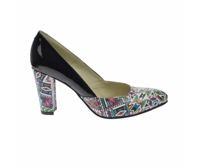 Marimea 40 - Pantofi dama, eleganti din piele naturala , negru cu imprimeu, toc 7cm - LNAA8NCOLOR