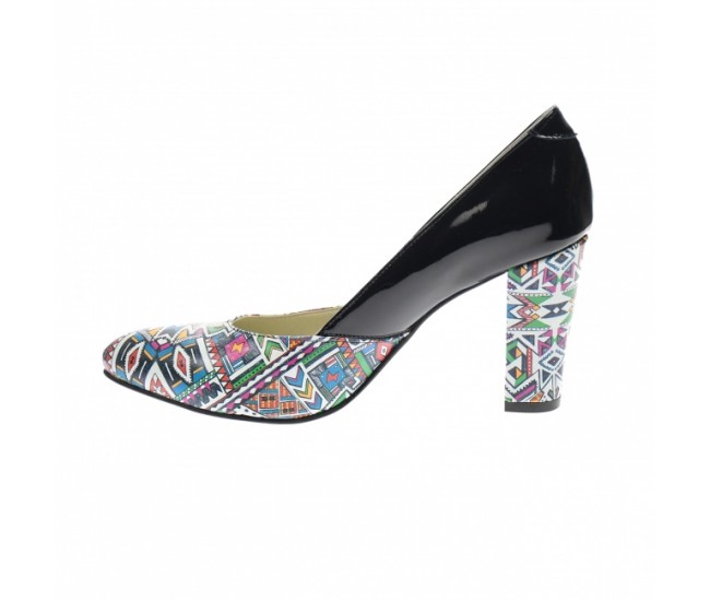 Marimea 40 - Pantofi dama, eleganti din piele naturala , negru cu imprimeu, toc 7cm - LNAA8NCOLOR