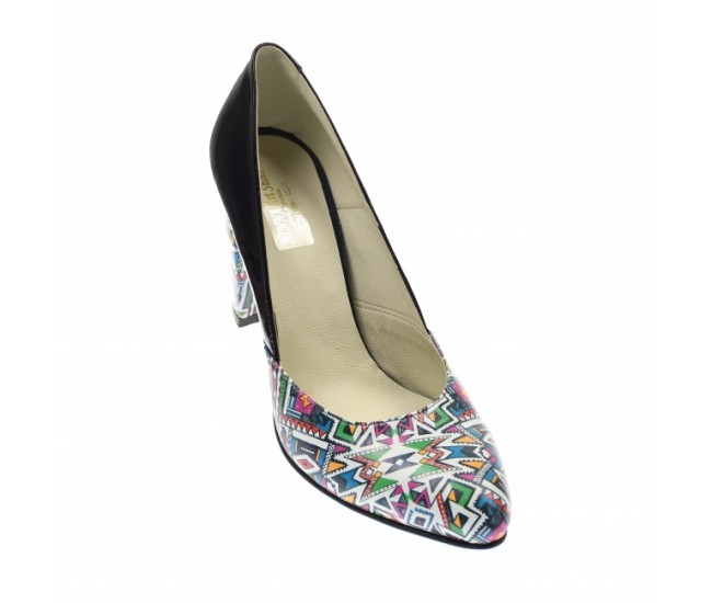 Marimea 40 - Pantofi dama, eleganti din piele naturala , negru cu imprimeu, toc 7cm - LNAA8NCOLOR