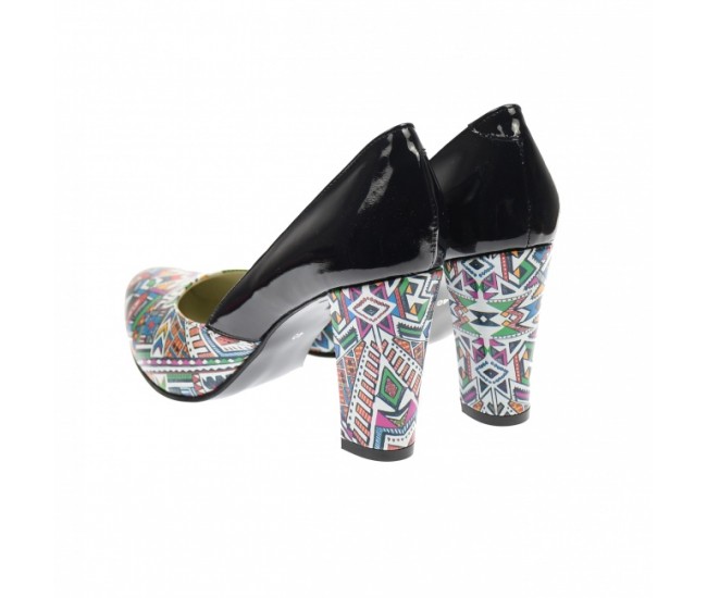 Marimea 40 - Pantofi dama, eleganti din piele naturala , negru cu imprimeu, toc 7cm - LNAA8NCOLOR