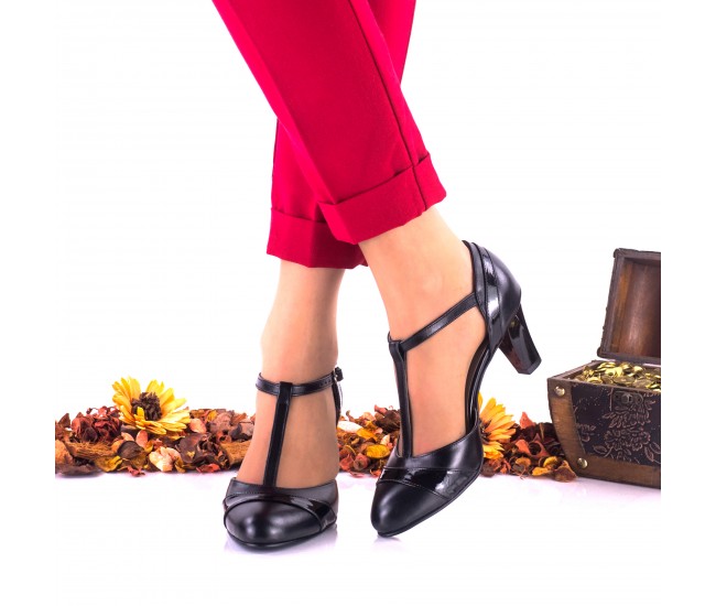 Oferta marimea 36 Pantofi dama eleganti din piele naturala si piele naturala lacuita negri, toc 7cm LNAA97CM