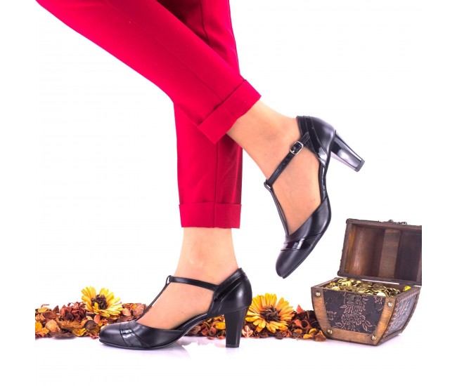 Oferta marimea 36 Pantofi dama eleganti din piele naturala si piele naturala lacuita negri, toc 7cm LNAA97CM