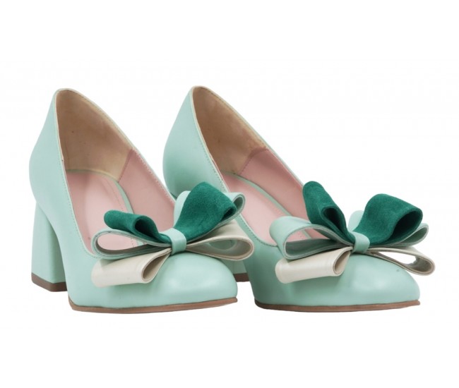 Marime 38 Pantofi dama office eleganti din piele naturala verde menta - LNAB1MENTA