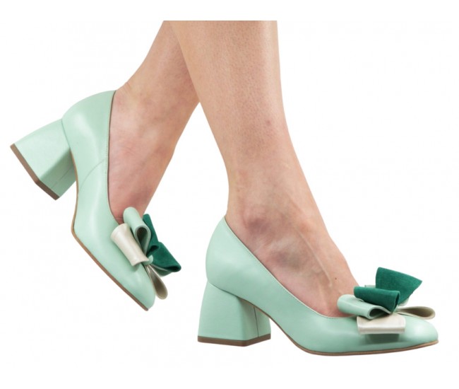 Marime 38 Pantofi dama office eleganti din piele naturala verde menta - LNAB1MENTA