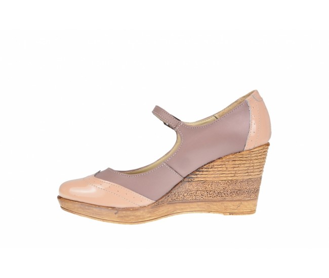 Oferta marimea 36 -  Pantofi dama, model casual, din piele naturala in combinatie cu piele lac,  BEJ - LP104BEJBEJ