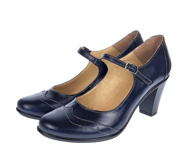 Oferta marimea 39 - Pantofi dama eleganti din piele naturala bleumarin, box - LP104BLM