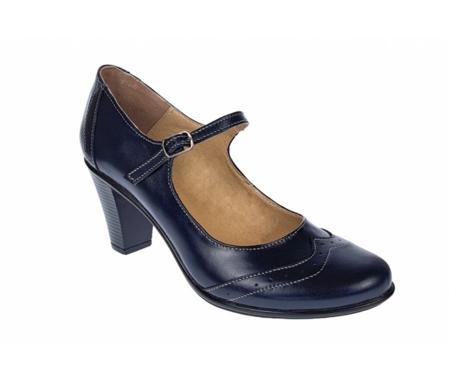 Oferta marimea 39 - Pantofi dama eleganti din piele naturala bleumarin, box - LP104BLM