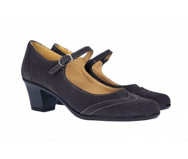 Oferta marimea 35 - Pantofi dama eleganti din piele naturala intoarsa, gri, toc de  5cm, foarte comozi - LP104GRIVEL