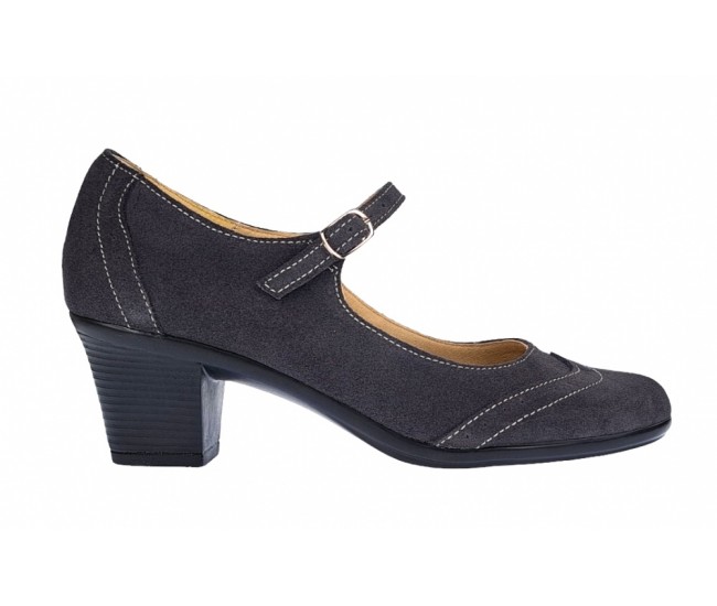 Oferta marimea 35 - Pantofi dama eleganti din piele naturala intoarsa, gri, toc de  5cm, foarte comozi - LP104GRIVEL