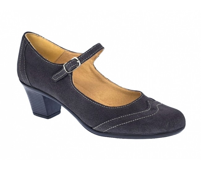 Oferta marimea 35 - Pantofi dama eleganti din piele naturala intoarsa, gri, toc de  5cm, foarte comozi - LP104GRIVEL