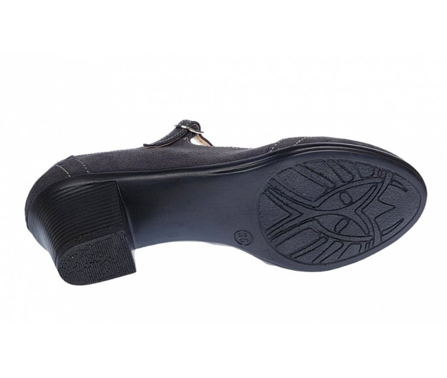 Oferta marimea 35 - Pantofi dama eleganti din piele naturala intoarsa, gri, toc de  5cm, foarte comozi - LP104GRIVEL