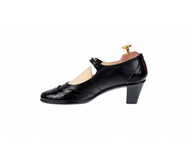 Oferta marimea  38, 39 - Pantofi dama, eleganti, din piele naturala, in combinatie cu piele lac,  toc 5cm - LP104NLCROCO