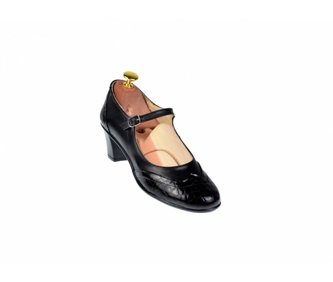 Oferta marimea  38, 39 - Pantofi dama, eleganti, din piele naturala, in combinatie cu piele lac,  toc 5cm - LP104NLCROCO