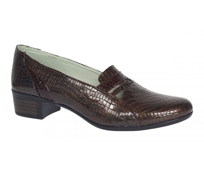 Marimea 40 Pantofi dama comozi casual din piele naturala maro croco LP18CRM