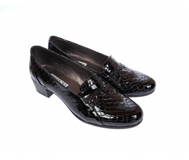 OFERTA MARIMEA 37,  39   - Pantofi dama, din piele naturala, croco lac, cu toc de 5cm,LP18CRN