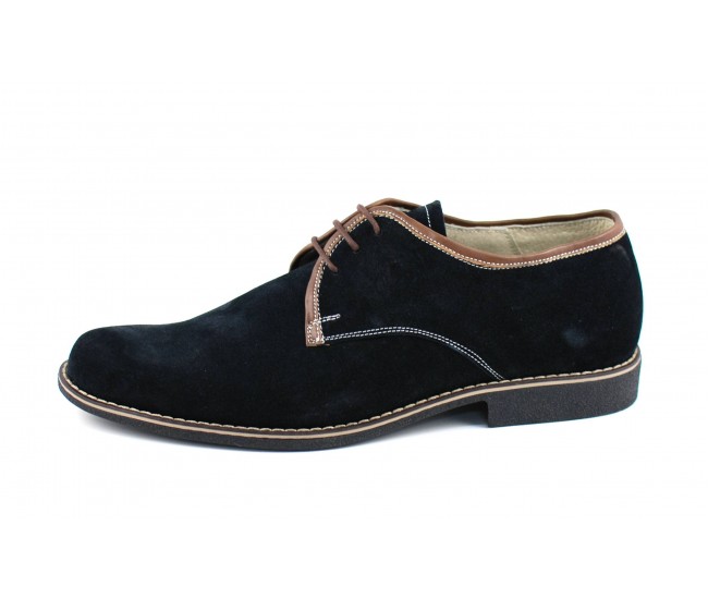 Oferta marimea 42 -  Pantofi barbati casual din piele naturala intoarsa, culoare neagra, LP34NM
